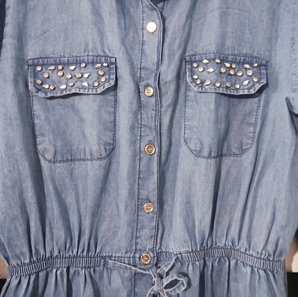 NEW MPH Collection Women buttoned Denim rhinestone bling pocket midi dress - Picture 5 of 12